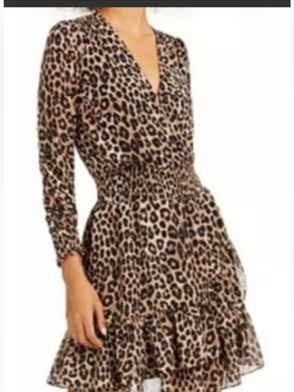 Michael Kors Leopard Print Long-Sleeve Wrap Dress - Tan and Black